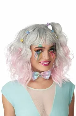 Pastel Textured Long Bob Adult Wig (Gray/Pink)