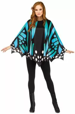 Teal Butterfly Wing Poncho Adult Costume