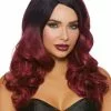 Long Wavy Ombre Wig (Black/Burgundy) -Wigs Shop G11338 full 1