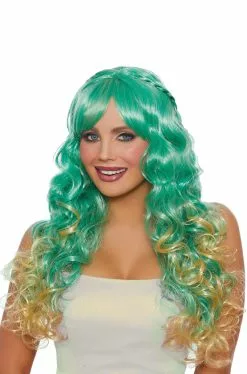 Long Wavy Ombre With Halo Braids Wig (Green/Honey)